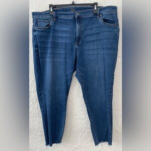 KUT dark wash plus size women’s cropped stretchy distressed ankle jeans; 22